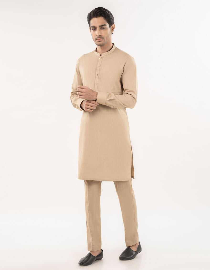 Cotton Brown Kurta Trouser - J. Junaid Jamshed