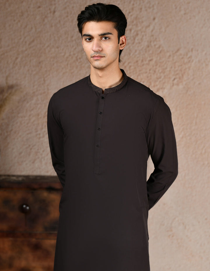 Blended Brown Kurta Trouser - J. Junaid Jamshed