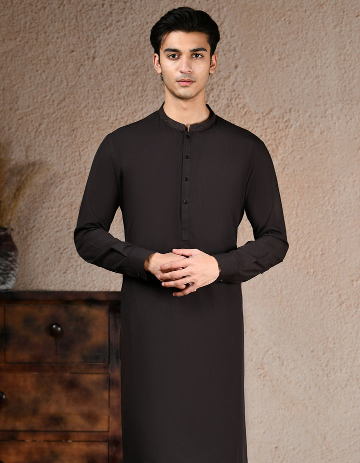 Blended Brown Kurta Trouser - J. Junaid Jamshed
