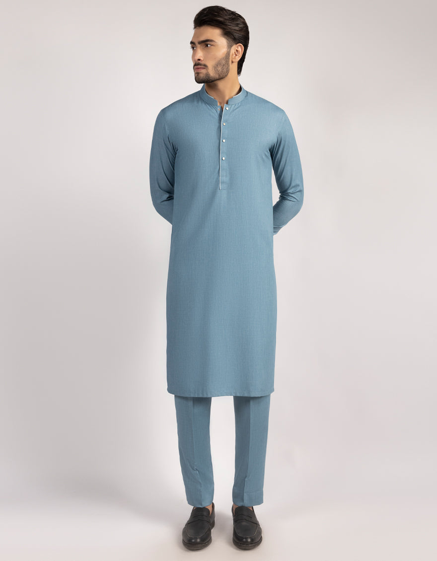 Blended Light Blue Kurta Trouser - J. Junaid Jamshed