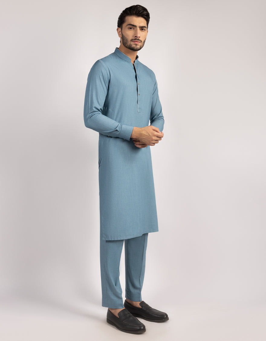 Blended Light Blue Kurta Trouser - J. Junaid Jamshed