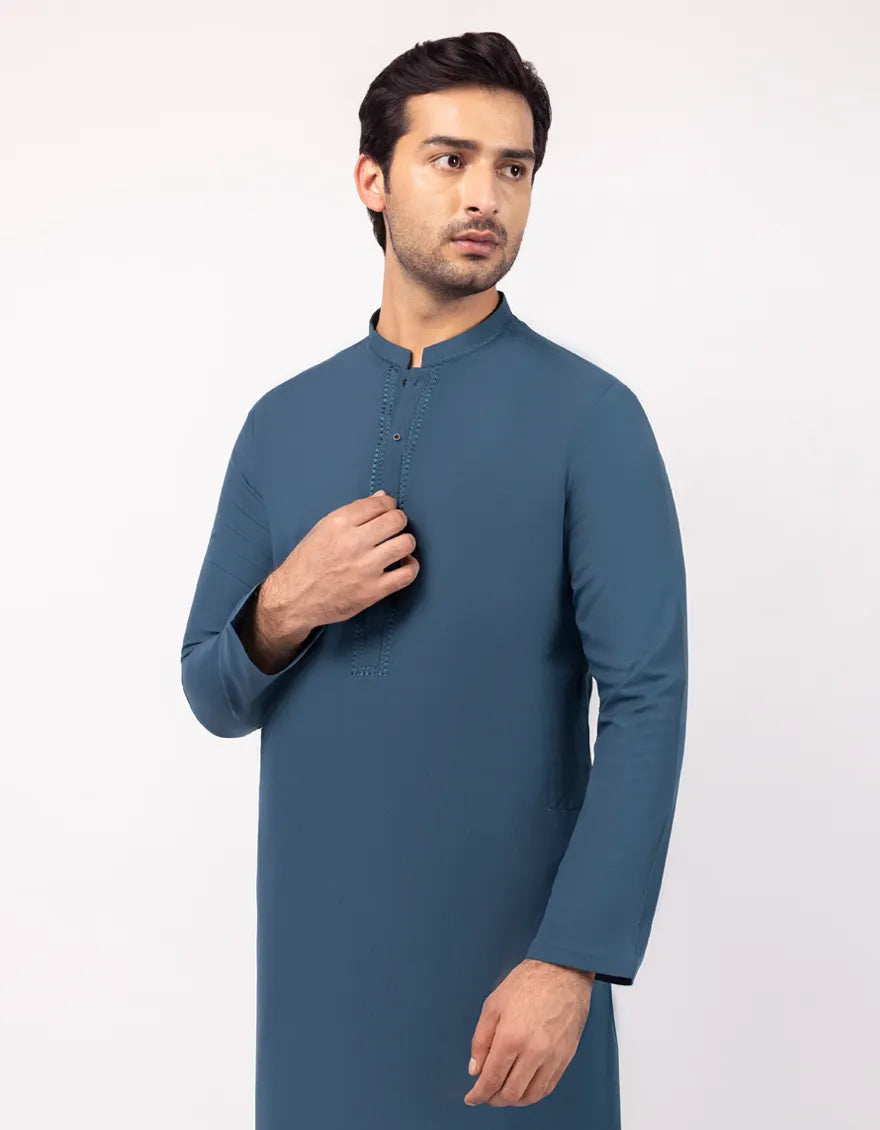 Polyester Teal Kurta Trouser - J. Junaid Jamshed