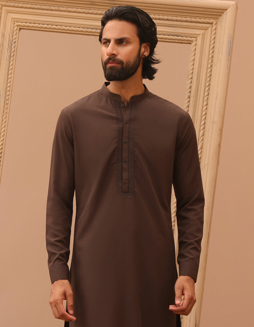 Blended Brown Kurta Trouser - J. Junaid Jamshed