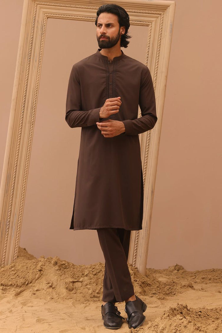 Blended Brown Kurta Trouser - J. Junaid Jamshed