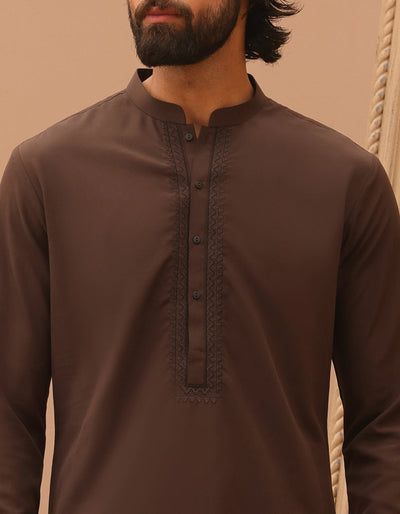 Blended Brown Kurta Trouser - J. Junaid Jamshed