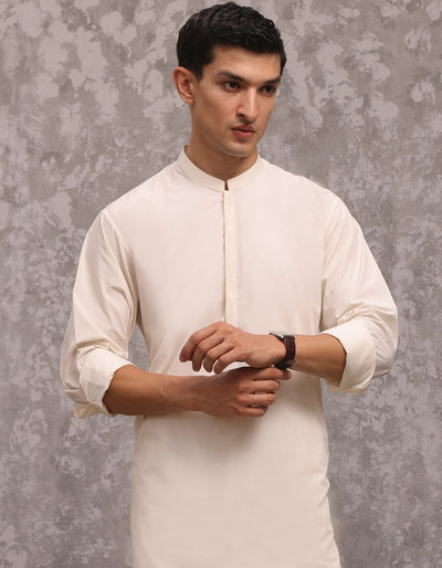 Blended Cream Kurta Trouser - J. Junaid Jamshed