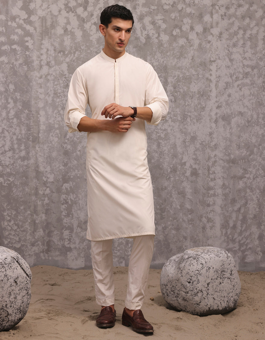 Blended Cream Kurta Trouser - J. Junaid Jamshed