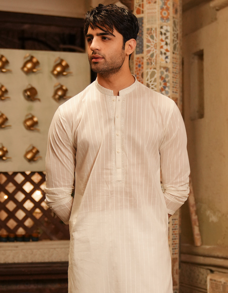Cotton White Kurta - J. Junaid Jamshed