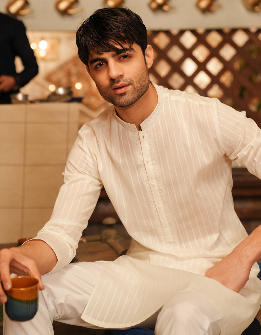 Cotton White Kurta - J. Junaid Jamshed