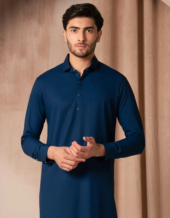 Blended Blue Kurta Trouser - J. Junaid Jamshed