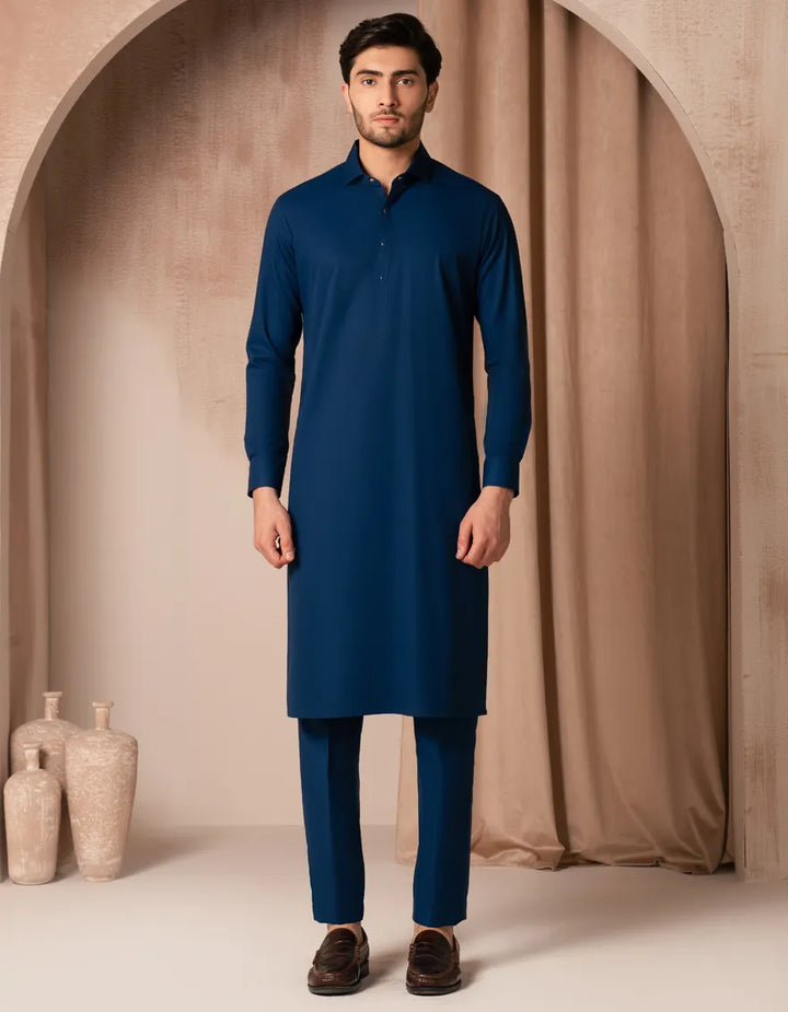 Blended Blue Kurta Trouser - J. Junaid Jamshed