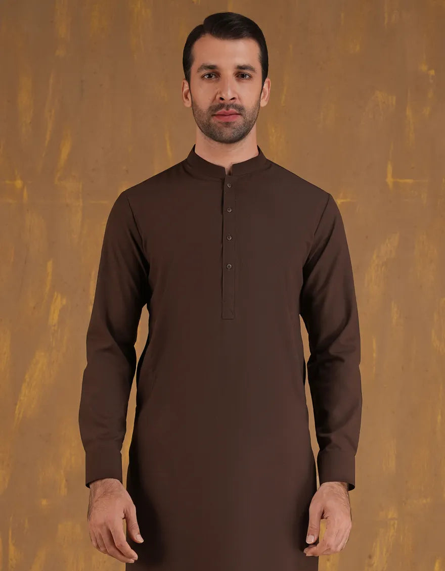 Blended Brown Kurta Trouser - J. Junaid Jamshed