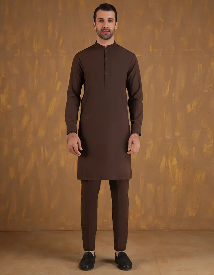 Blended Brown Kurta Trouser - J. Junaid Jamshed