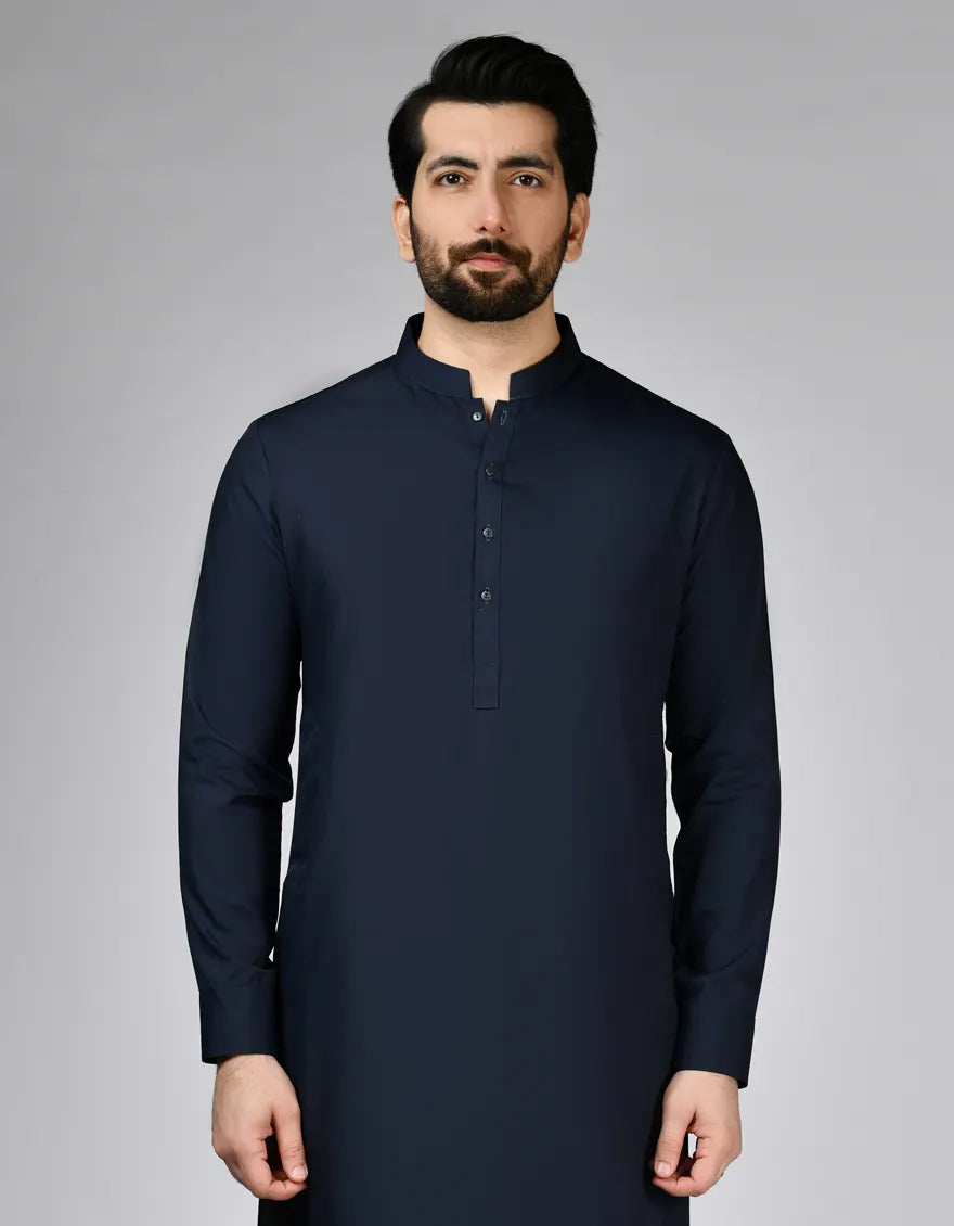 Blended Navy Blue Kurta Trouser - J. Junaid Jamshed