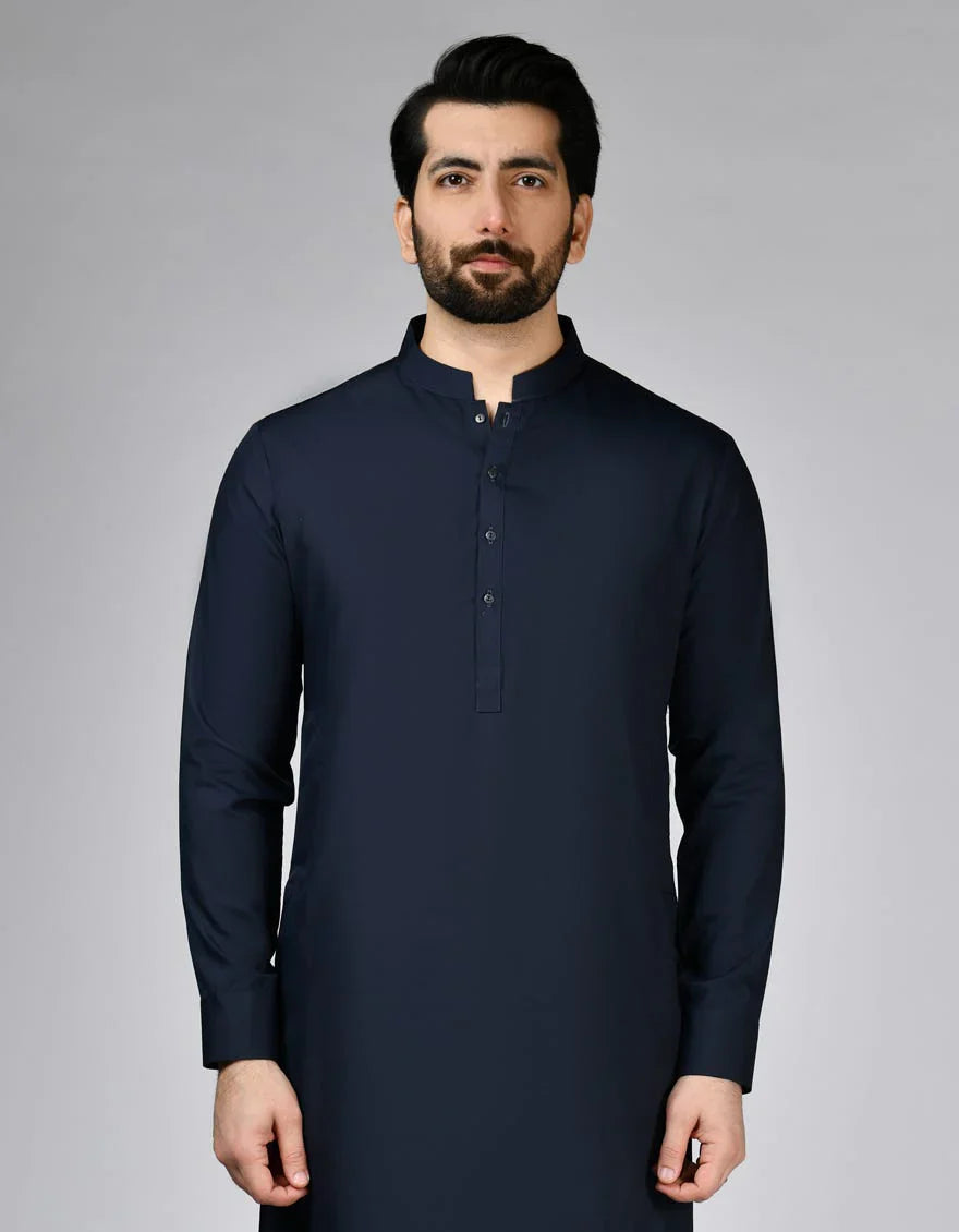 Blended Navy Blue Kurta Trouser - J. Junaid Jamshed
