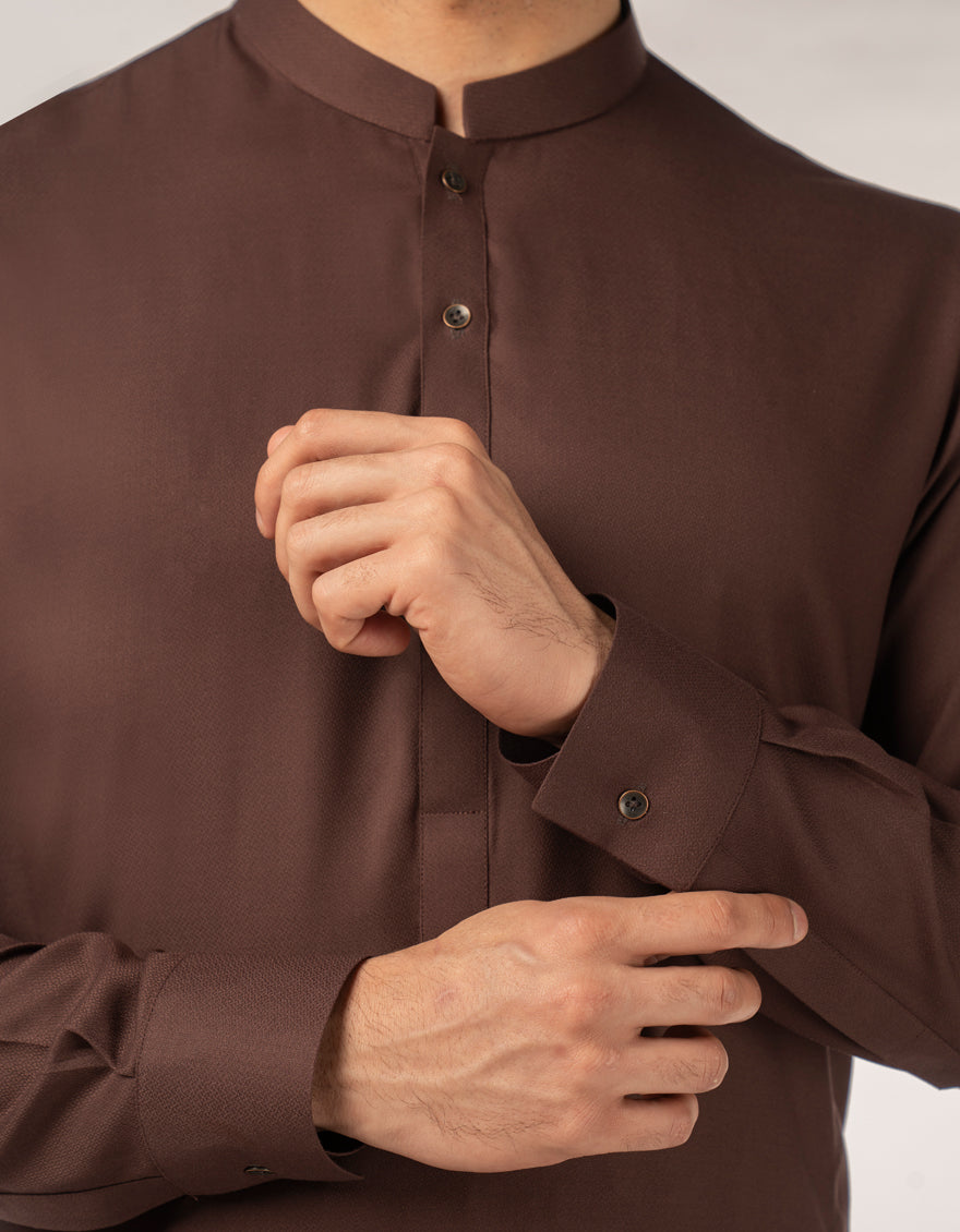 Blended Brown Kurta Trouser - J. Junaid Jamshed