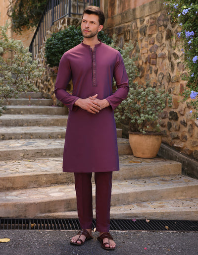 Cotton Purple Kurta Trouser - J. Junaid Jamshed