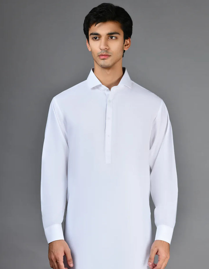 Blended White Shalwar Kameez  - J. Junaid Jamshed