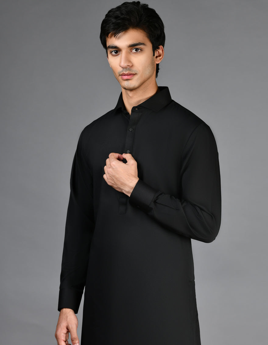 Blended Black Shalwar Kameez - J. Junaid Jamshed