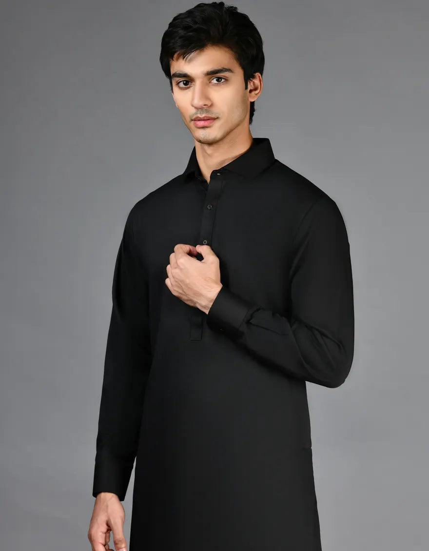 Blended Black Shalwar Kameez - J. Junaid Jamshed