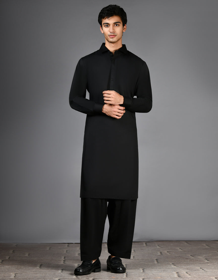 Blended Black Shalwar Kameez - J. Junaid Jamshed