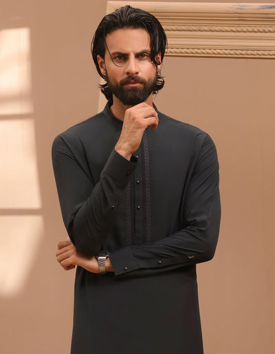 Blended Dark Grey Kurta Trouser - J. Junaid Jamshed