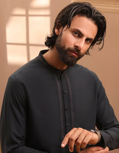 Blended Dark Grey Kurta Trouser - J. Junaid Jamshed