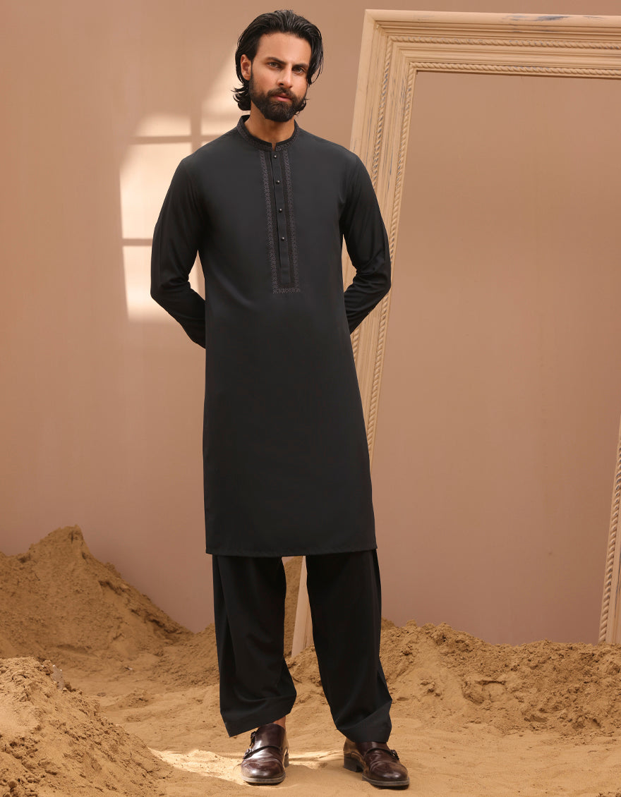 Blended Dark Grey Kurta Trouser - J. Junaid Jamshed