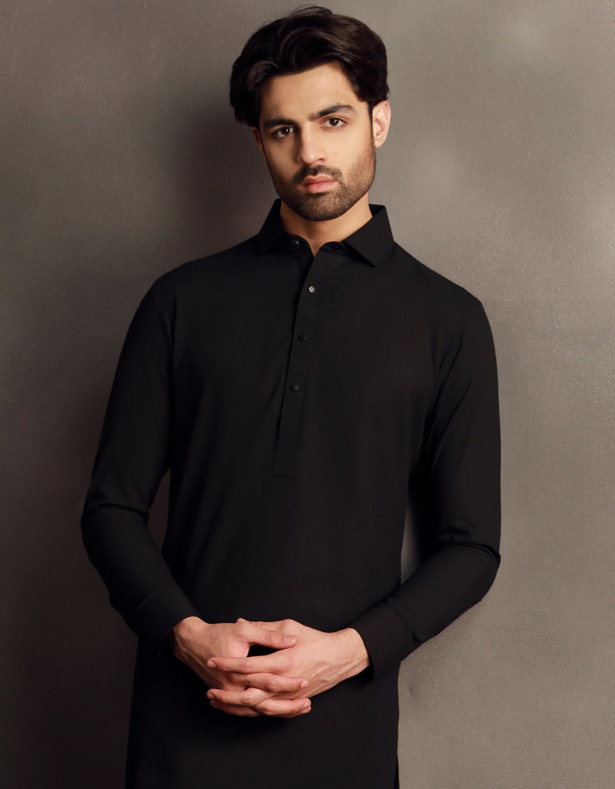 Blended Black Shalwar Kameez - J. Junaid Jamshed