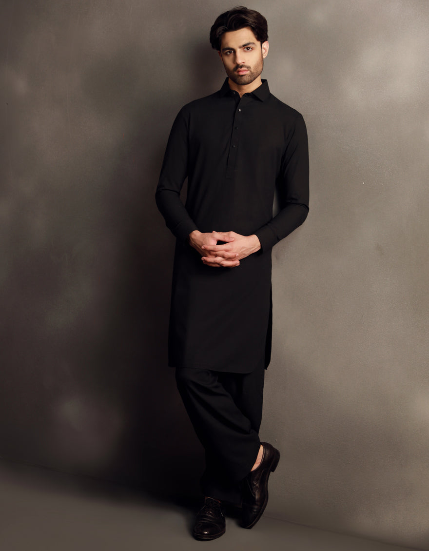 Blended Black Shalwar Kameez - J. Junaid Jamshed