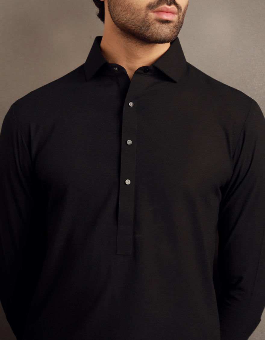 Blended Black Shalwar Kameez - J. Junaid Jamshed