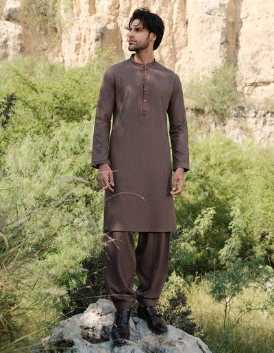 Blended Brown Shalwar Kameez - J. Junaid Jamshed