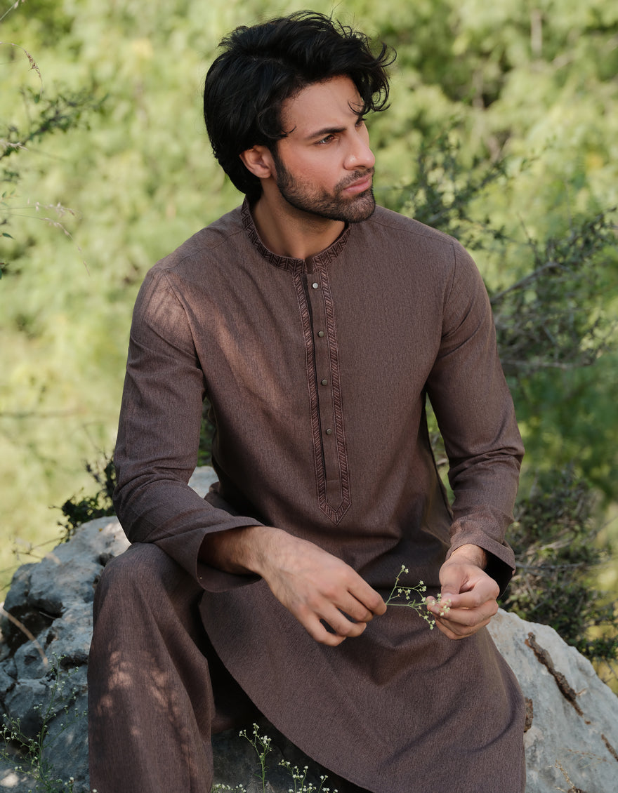 Blended Brown Shalwar Kameez - J. Junaid Jamshed