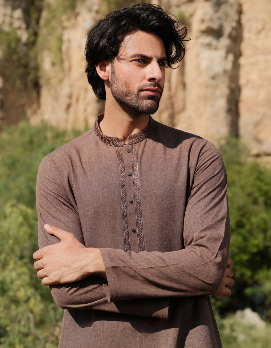 Blended Brown Shalwar Kameez - J. Junaid Jamshed