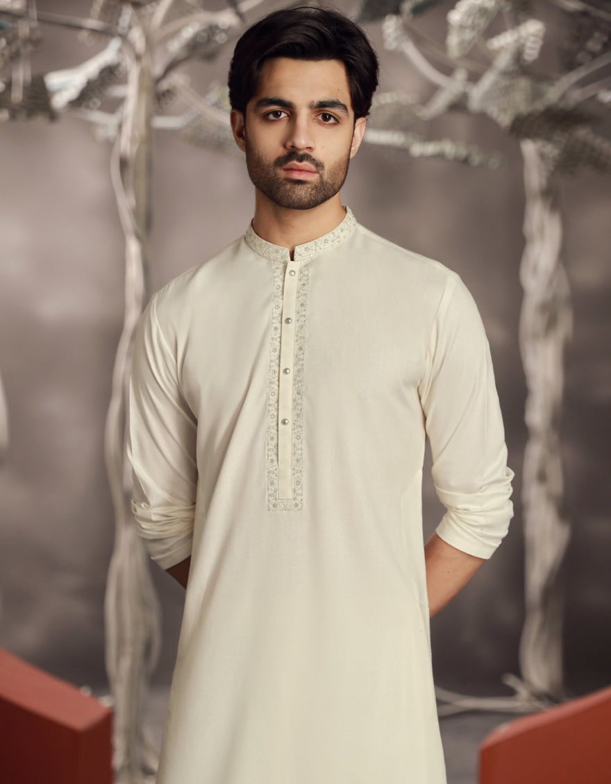 Blended Off White Shalwar Kameez - J. Junaid Jamshed