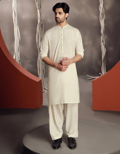 Blended Off White Shalwar Kameez - J. Junaid Jamshed