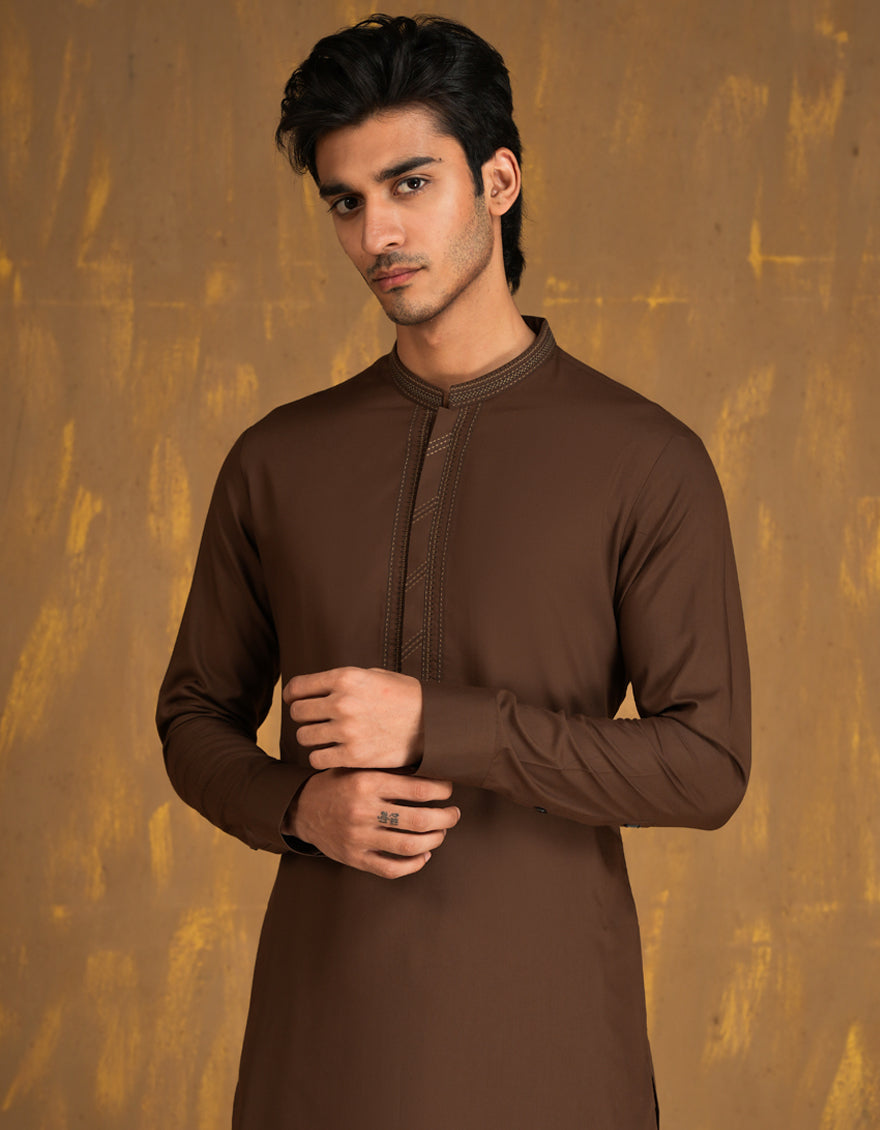 Blended Brown Shalwar Kameez - J. Junaid Jamshed