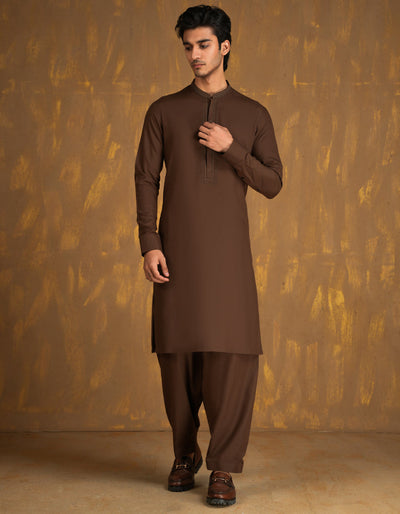 Blended Brown Shalwar Kameez - J. Junaid Jamshed