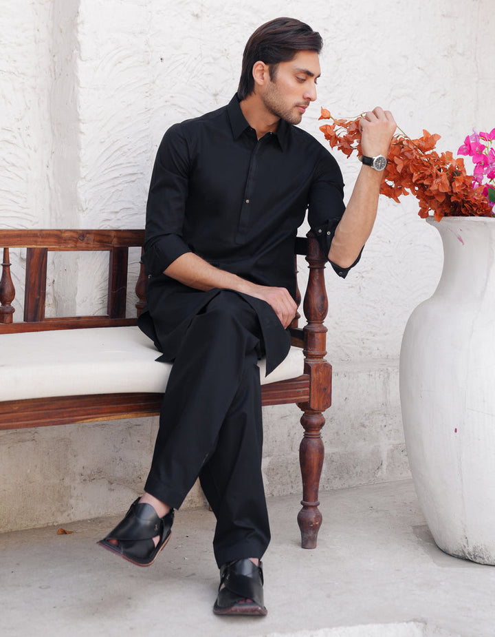 Cotton Black Shalwar Kameez - J. Junaid Jamshed