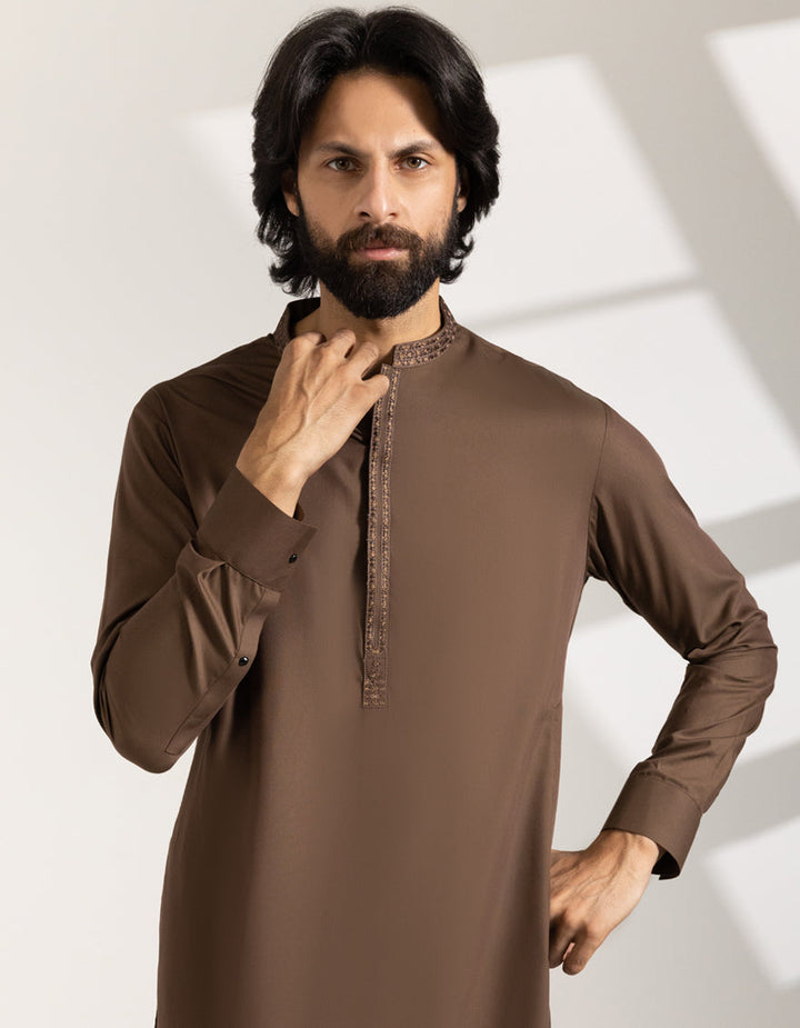 Blended Brown Shalwar Kameez - J. Junaid Jamshed