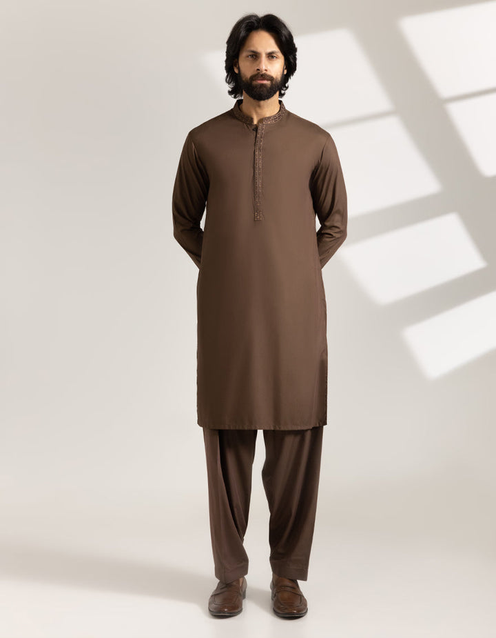 Blended Brown Shalwar Kameez - J. Junaid Jamshed