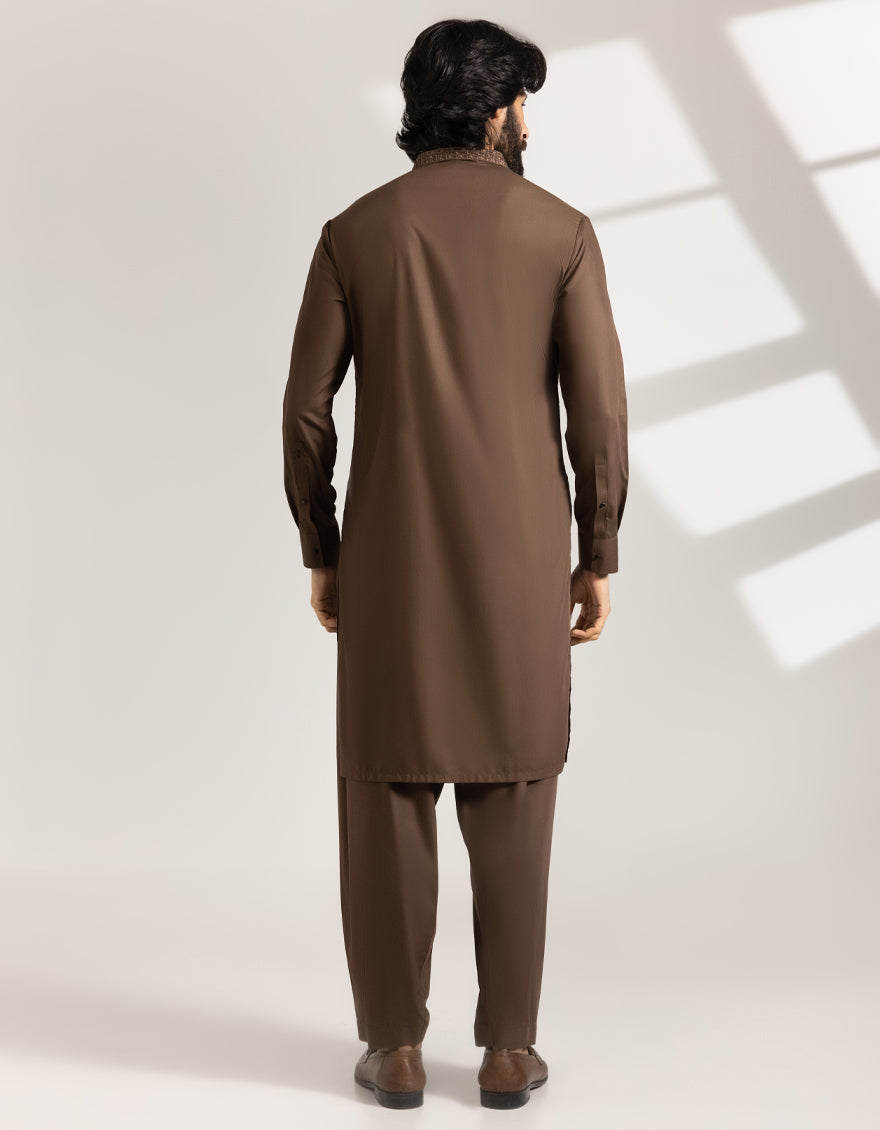 Blended Brown Shalwar Kameez - J. Junaid Jamshed