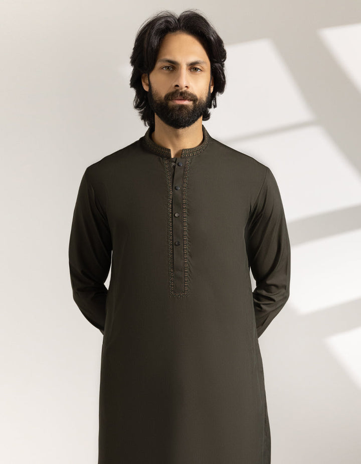 Blended Army Green Shalwar Kameez - J. Junaid Jamshed