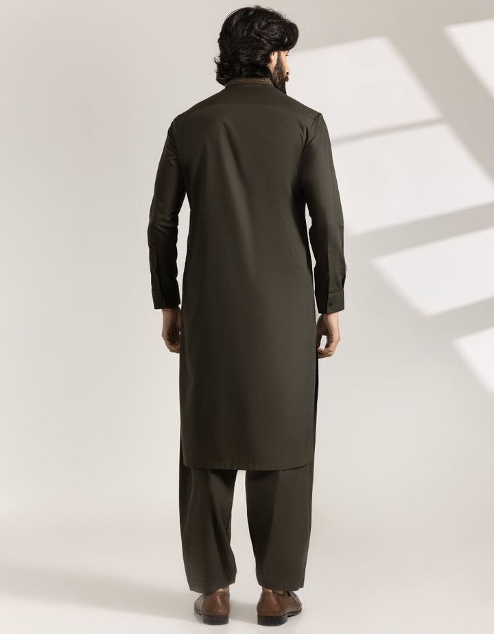 Blended Army Green Shalwar Kameez - J. Junaid Jamshed
