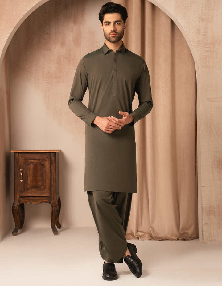Cotton Green Shalwar Kameez - J. Junaid Jamshed