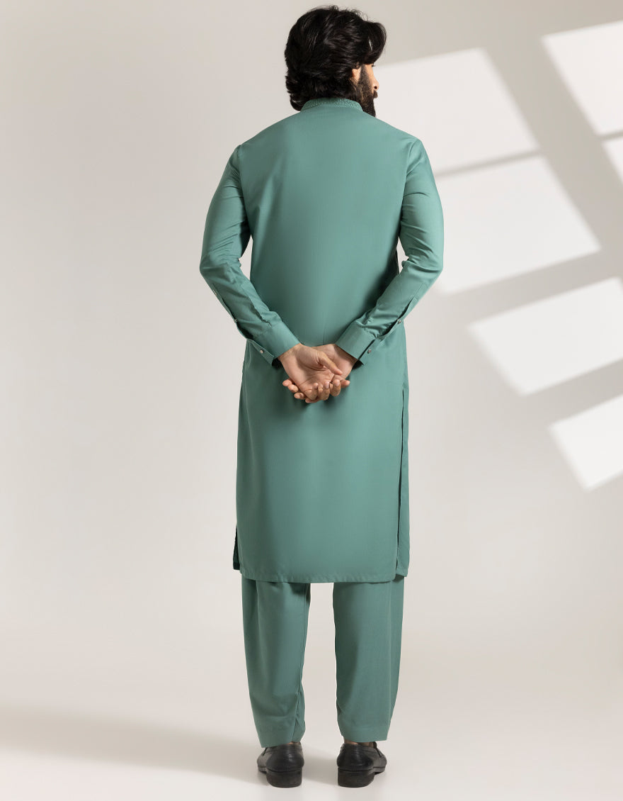 Blended Green Shalwar Kameez - J. Junaid Jamshed
