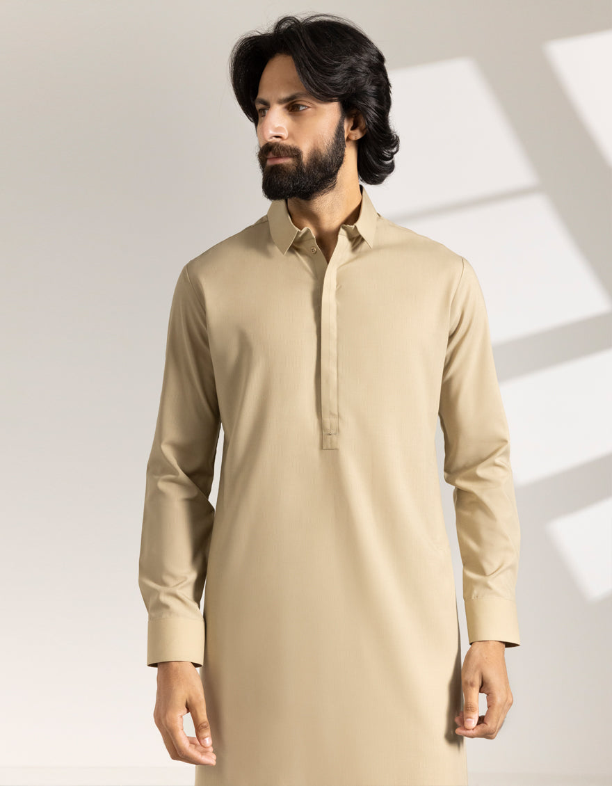 Blended Khaki Shalwar Kameez - J. Junaid Jamshed