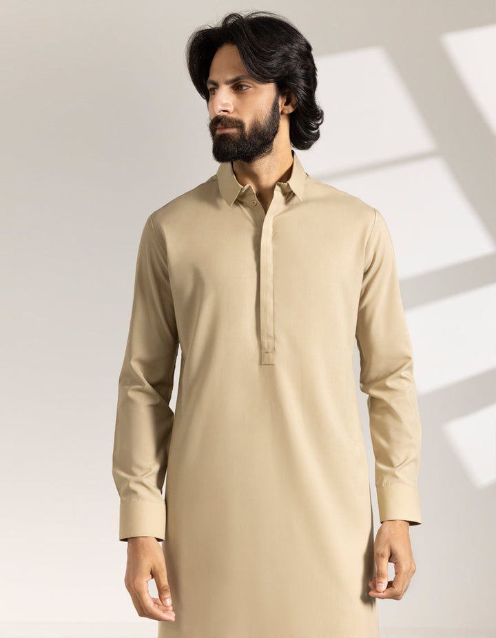 Blended Khaki Shalwar Kameez - J. Junaid Jamshed
