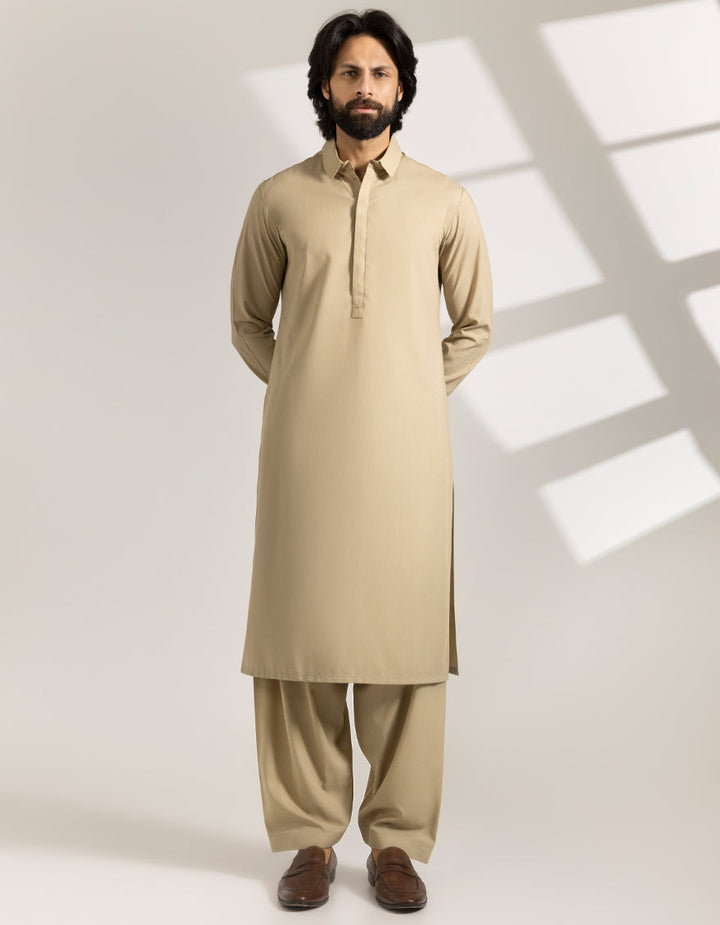 Blended Khaki Shalwar Kameez - J. Junaid Jamshed