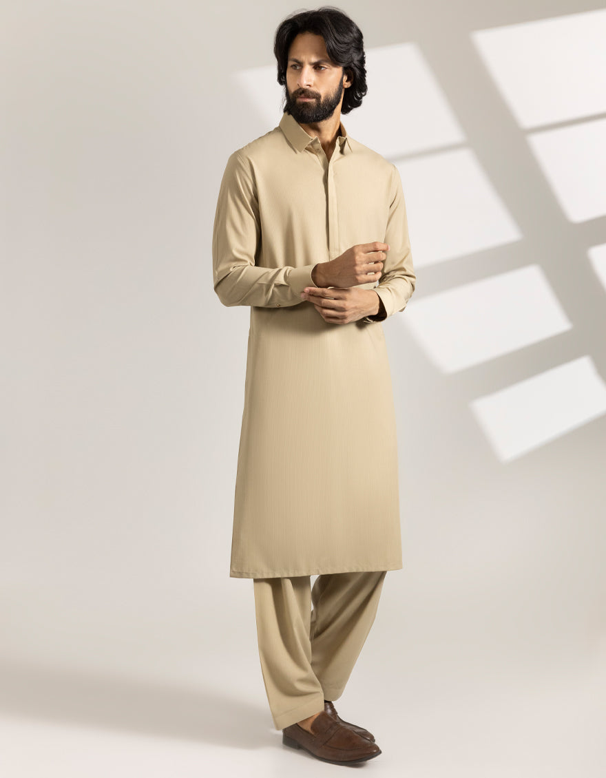 Blended Khaki Shalwar Kameez - J. Junaid Jamshed